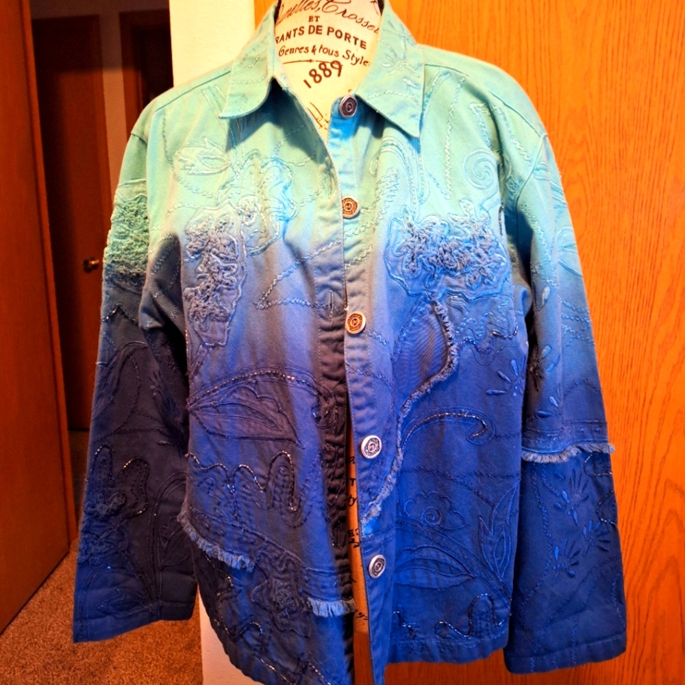 Chicos Design Two Tone Ombre Embroidered Jacket